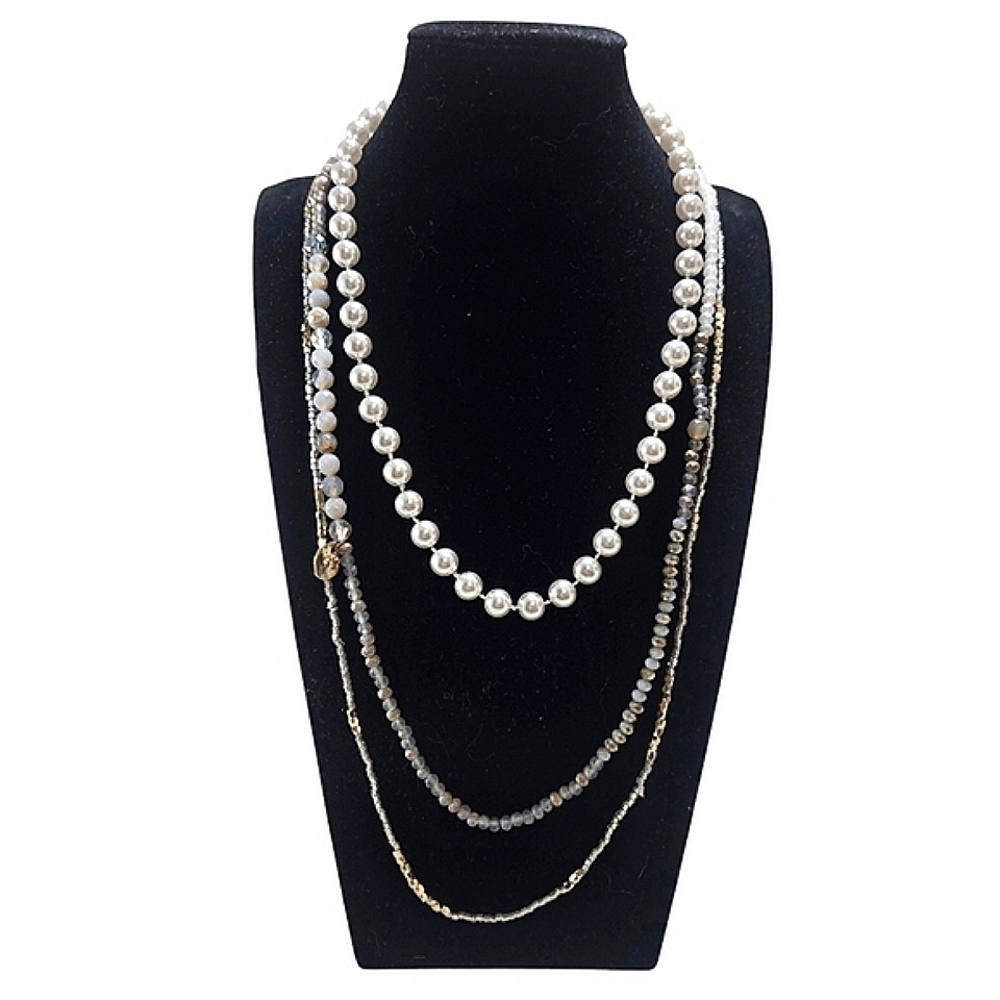 NWT A Touch of Style Acrylic Glass Silver Gray Multi Strand Necklace Gray Pearl